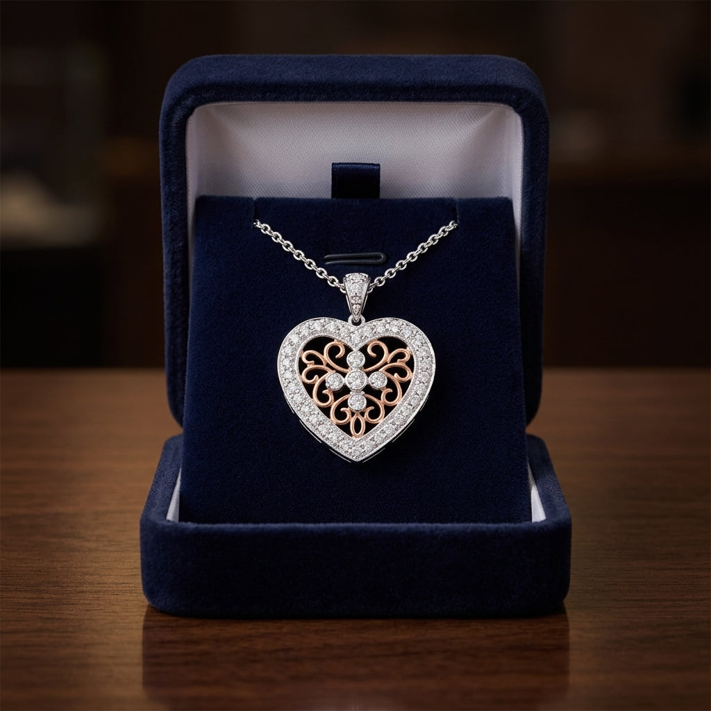 Diamond Heart Filigree Pendant In 14k White Gold — gift presentation