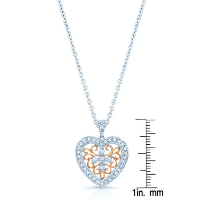 Diamond Heart Filigree Pendant In 14k White Gold