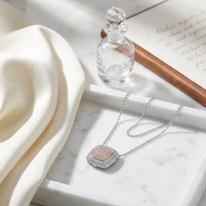 Diamond Pave Square Pendant In 14k Two Tone Gold (9/10 Ct.tw.) — atelier still life