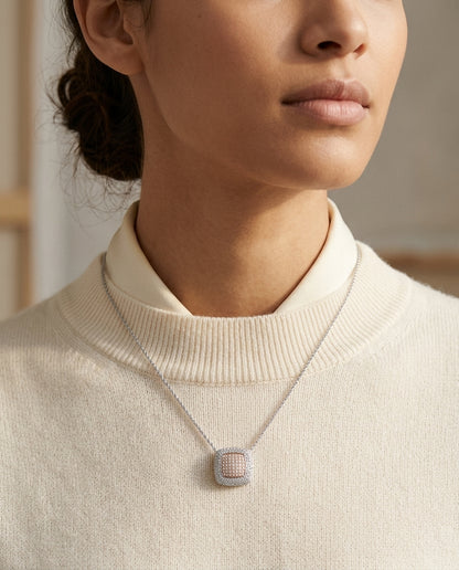 Diamond Pave Square Pendant In 14k Two Tone Gold (9/10 Ct.tw.) — editorial close-up