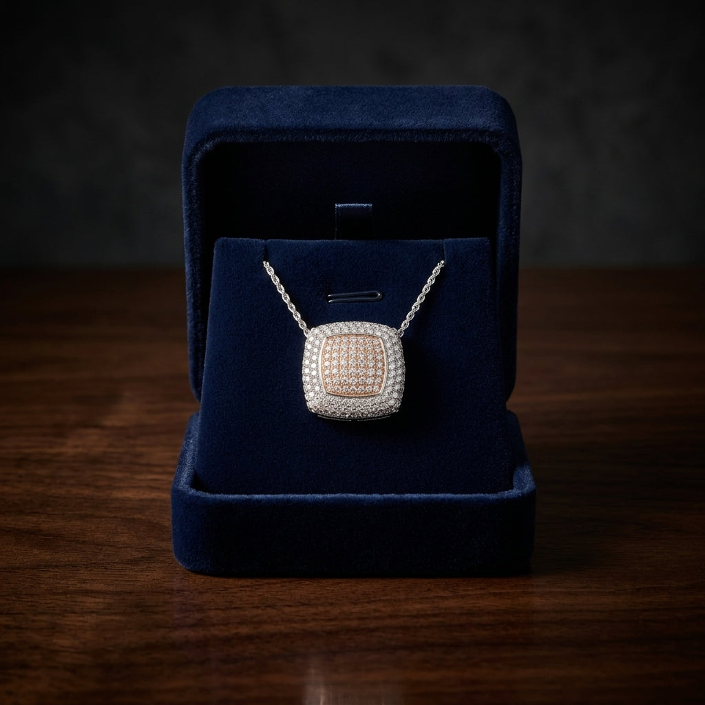 Diamond Pave Square Pendant In 14k Two Tone Gold (9/10 Ct.tw.) — gift presentation