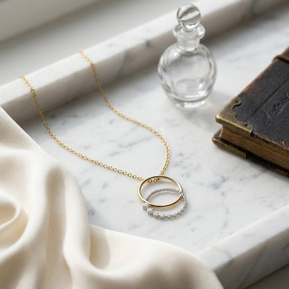14k Two-tone Double Circle Pendant With 1/3 Ctw Diamonds And Twst Curb Chain — atelier still life