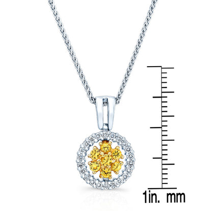 Yellow Sapphire And Diamond Halo Pendant In 14k Two Tone Gold (17-in Wheat Chain)