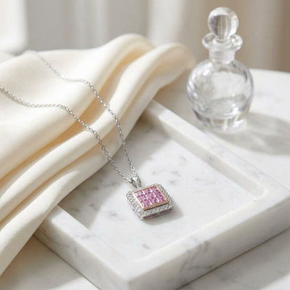 Pink Sapphire And Diamond Pendant In 14k Two Tone Gold (1/6 Ct. Tw.) — atelier still life