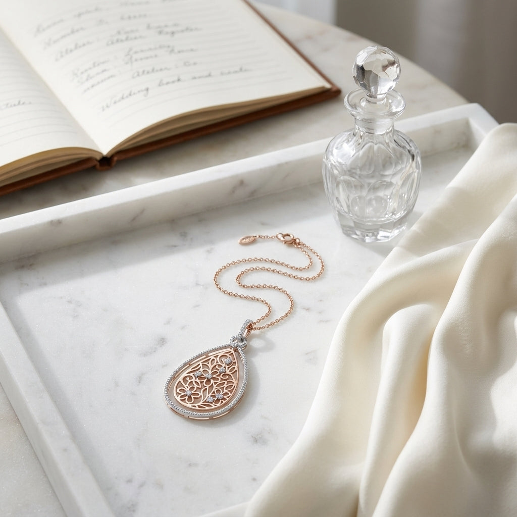 Diamond Two Tone Pear Shaped Pendant In 14k White/rose Gold — atelier still life