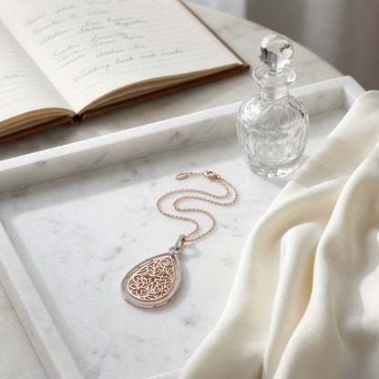 Diamond Two Tone Pear Shaped Pendant In 14k White/rose Gold — atelier still life