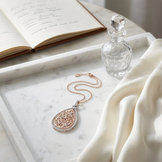 Diamond Two Tone Pear Shaped Pendant In 14k White/rose Gold — atelier still life