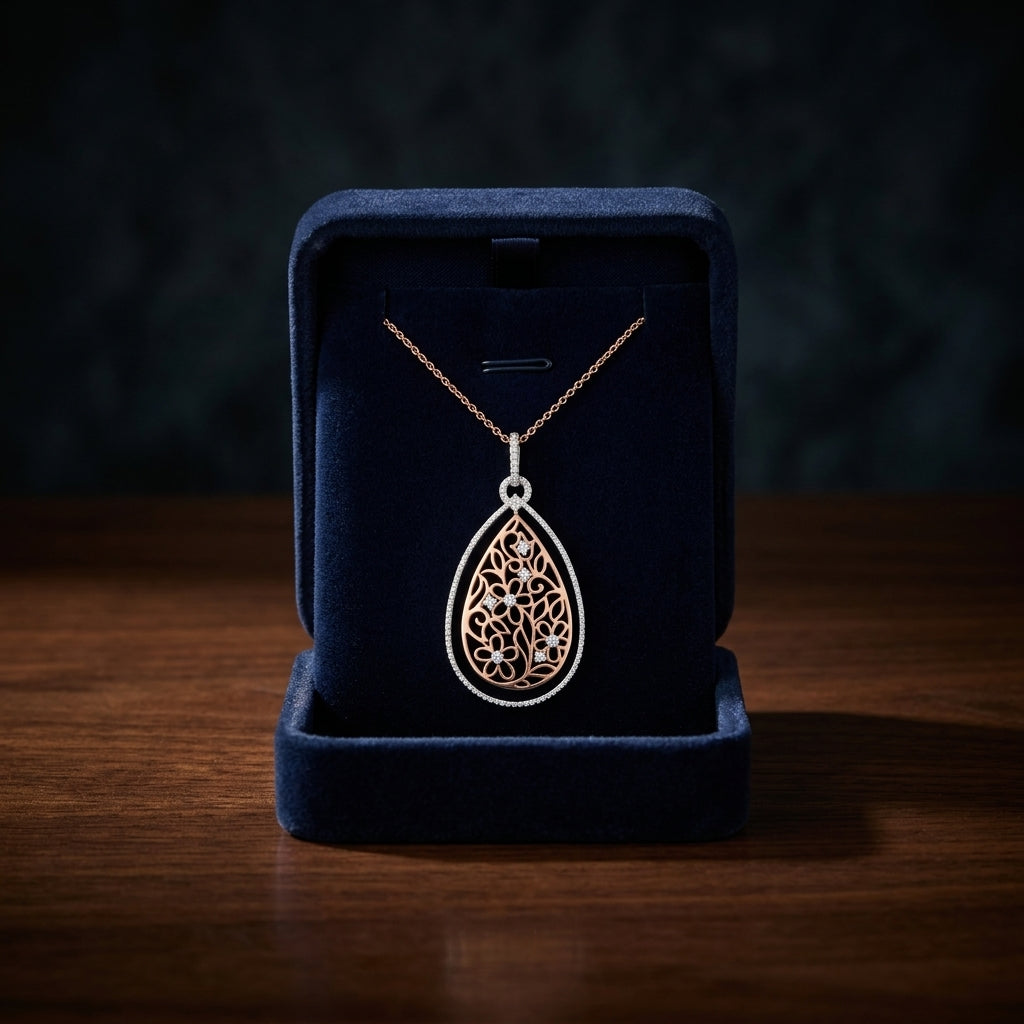 Diamond Two Tone Pear Shaped Pendant In 14k White/rose Gold — gift presentation