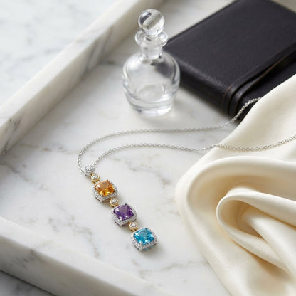 Multi-color Semi-precious And Diamond Dangle Pendant In 14k Two Tone — atelier still life
