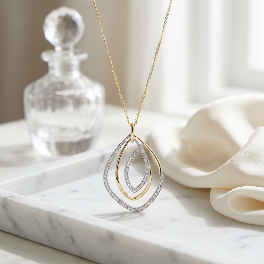 Diamond Overlapping Multi-Loop Two Tone Pendant in 14K Gold 1/3ctw, 16-18 Inch Adjustable Cable Chain in 14K Two Tone Gold | Carl K. Gumpert