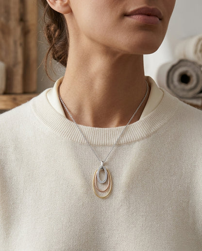 Diamond Triple Oval Pendant In 14k Two Tone Gold — editorial close-up