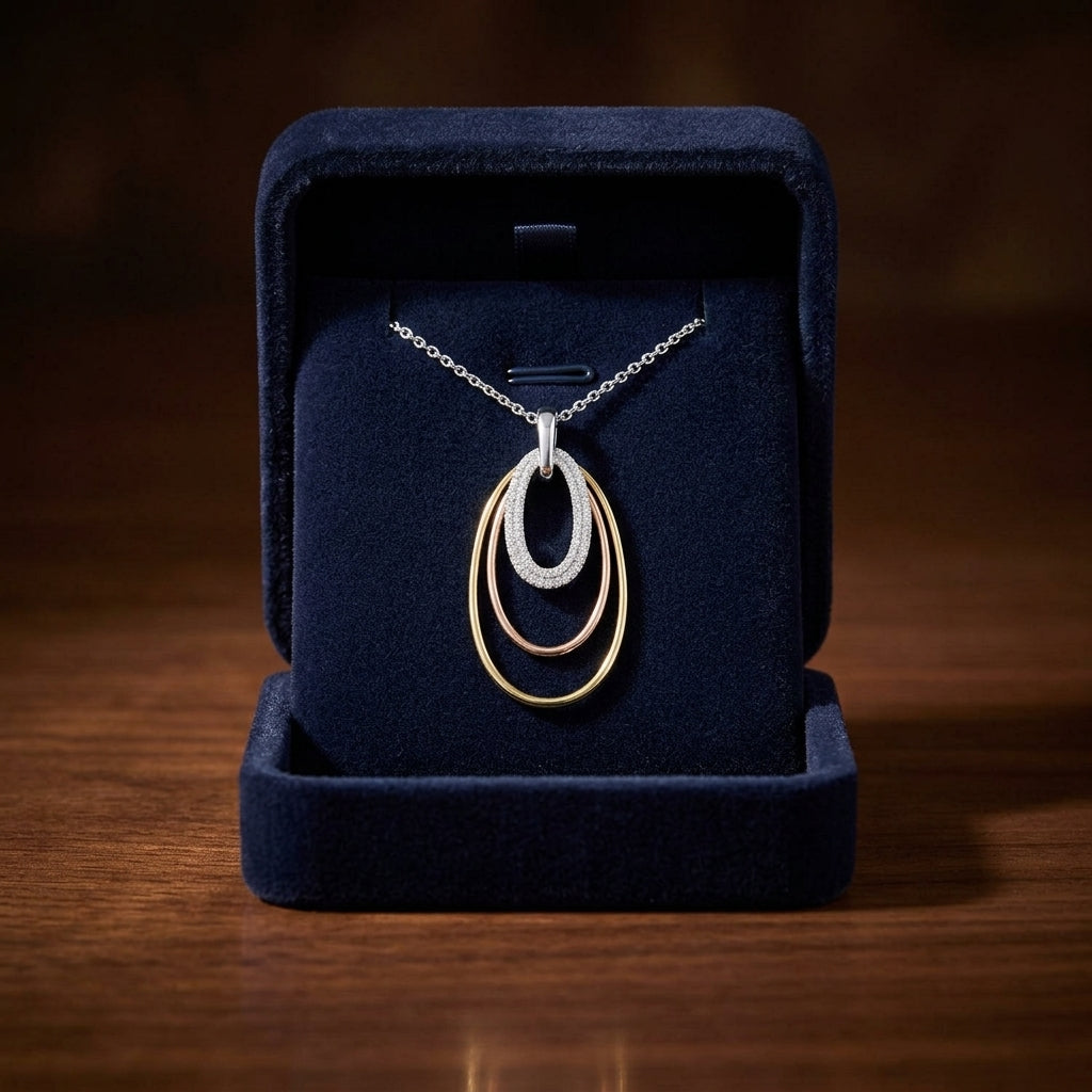 Diamond Triple Oval Pendant In 14k Two Tone Gold — gift presentation