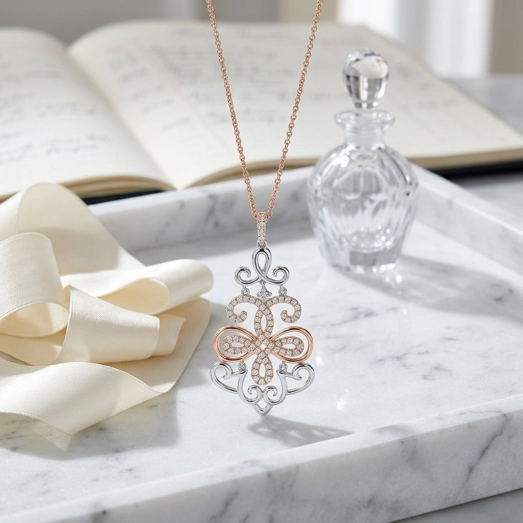 Diamond Filigree Design Pendant In 14k Two Tone Gold (1/2 Ct. Tw.) — atelier still life