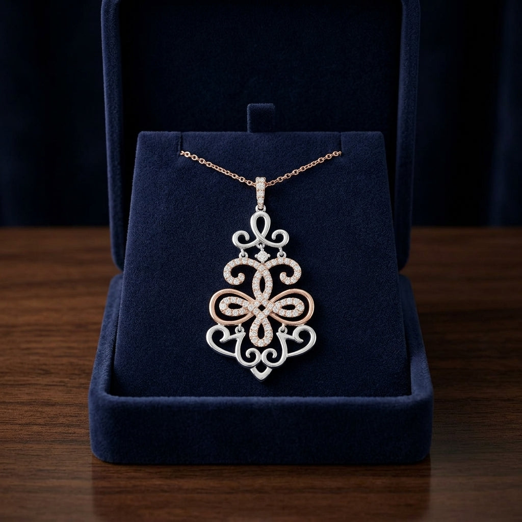 Diamond Filigree Design Pendant In 14k Two Tone Gold (1/2 Ct. Tw.) — gift presentation