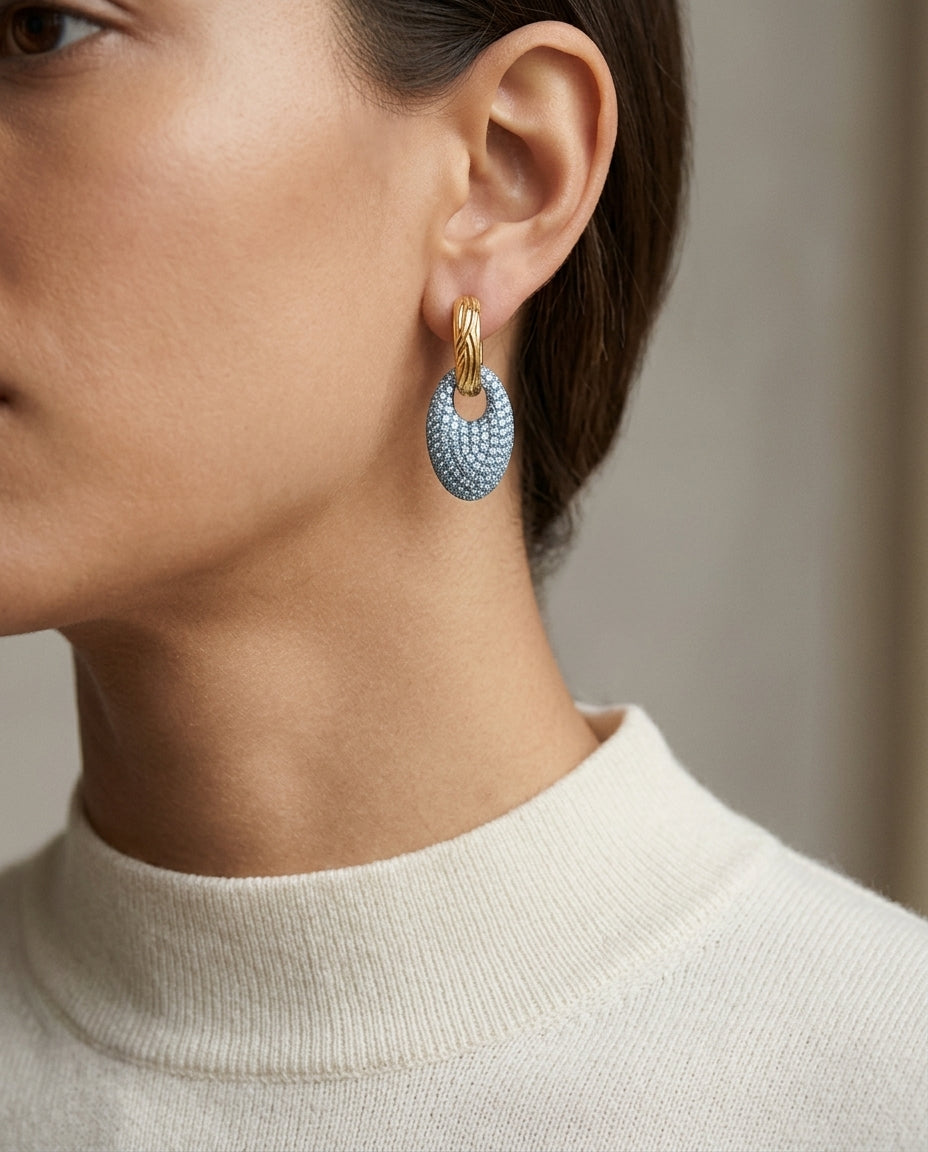 Diamond Oval Door Knocker Earrings In 14k Two Tone Gold — editorial close-up