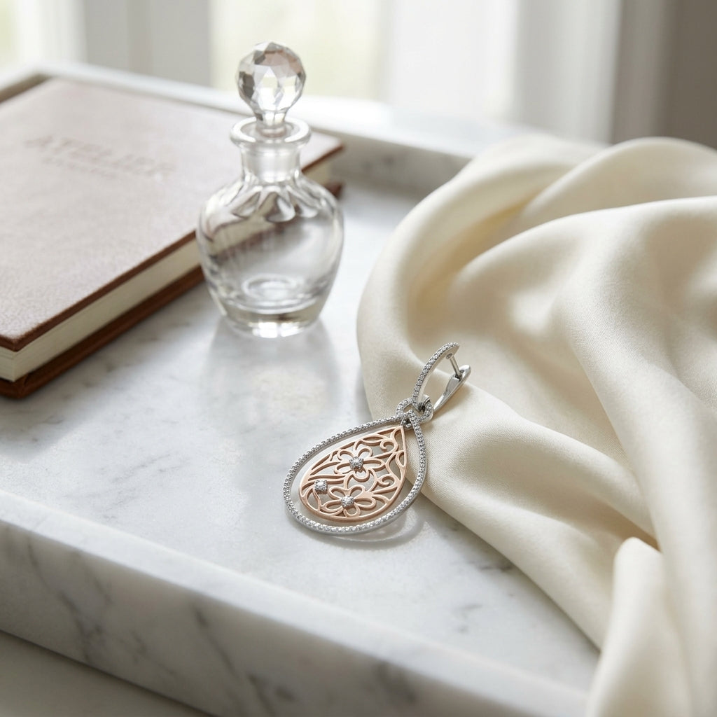 Open Floral Design With Diamond Pave Accents In 14k Two Tone Gold — atelier still life