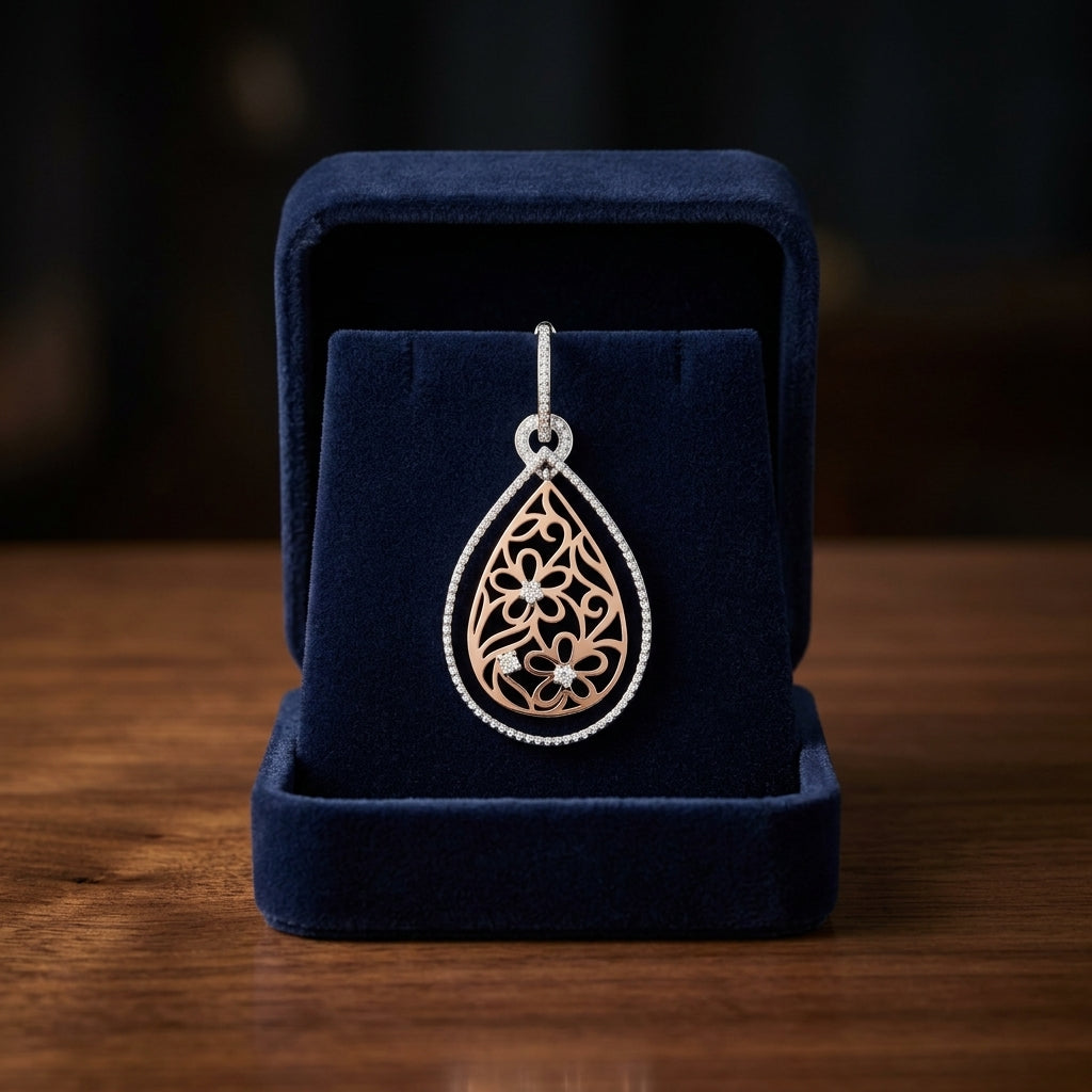Open Floral Design With Diamond Pave Accents In 14k Two Tone Gold — gift presentation