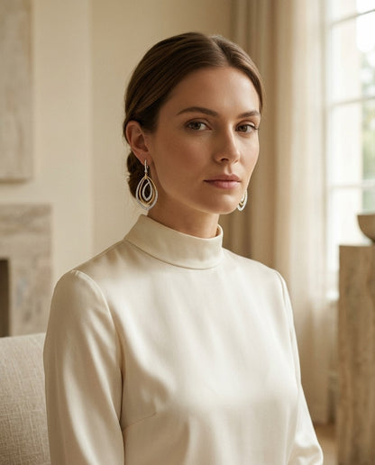 Diamond Overlapping Multi-loop Two Tone Dangle Earrings in 14k Gold 1/2ctw — portrait full