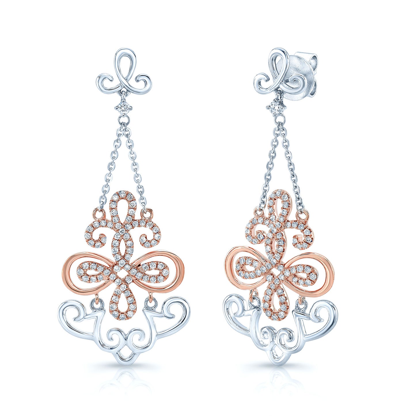 Diamond Filigree Design Earring In 14k Two Tone Gold (1/2 Ct. Tw.)