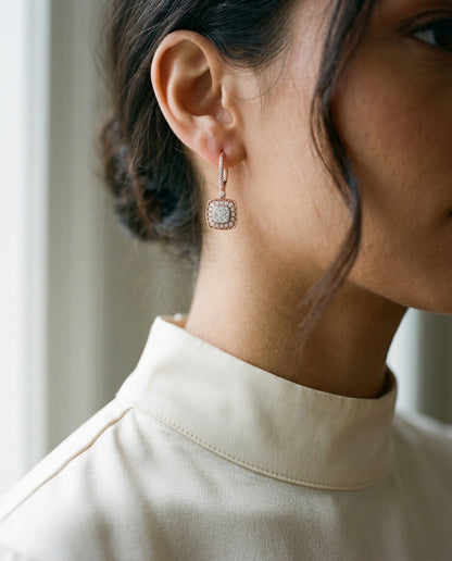 Diamond Pave Cluster Cushion Shaped Earrings In 14k Two Tone Gold (2/3 Ct.tw.) — editorial close-up