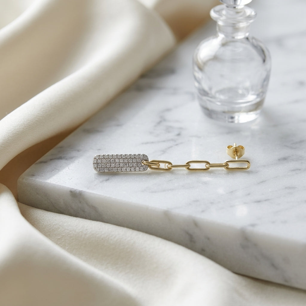 Diamond Dangle Paper Clip Earrings in 14k Two Tone Gold 5/8ctw — atelier still life