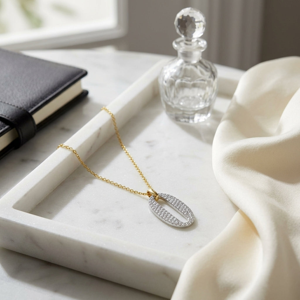 Diamond Pave Oval Pendant in 14K Two-Tone Gold - lifestyle