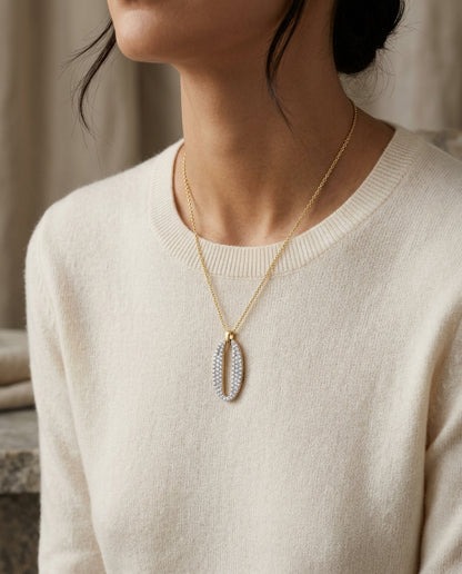 Diamond Pave Oval Pendant in 14K Two-Tone Gold - editorial hero