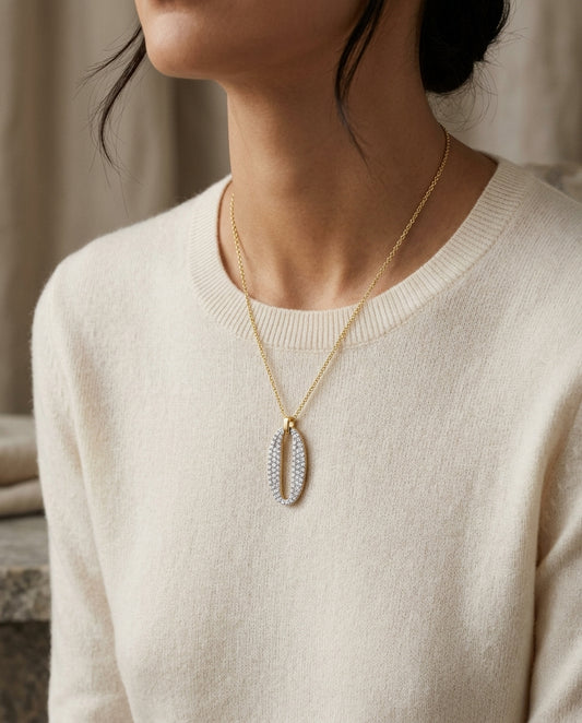 Diamond Pave Oval Pendant in 14K Two-Tone Gold - editorial hero