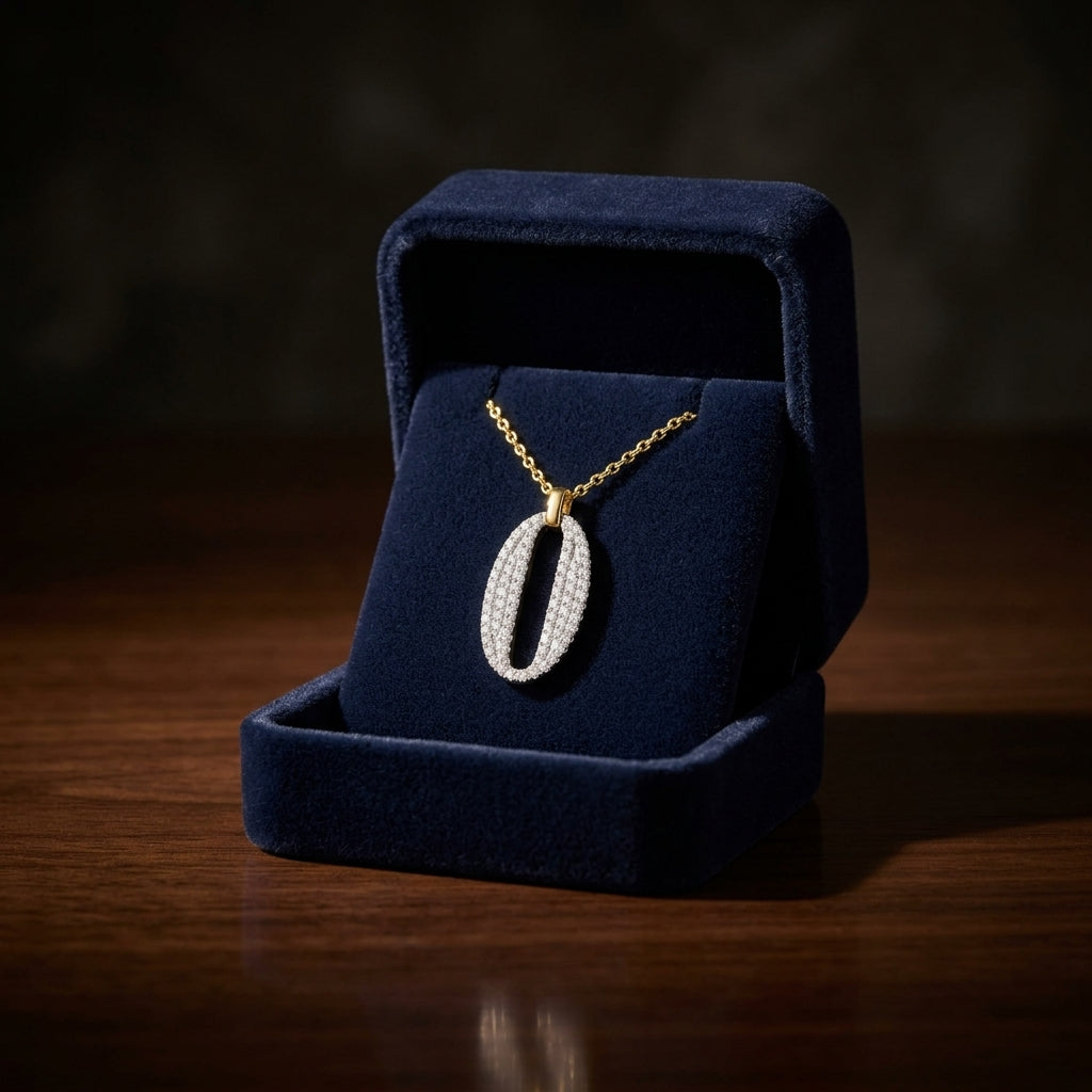 Diamond Pave Oval Pendant in 14K Two-Tone Gold - presentation