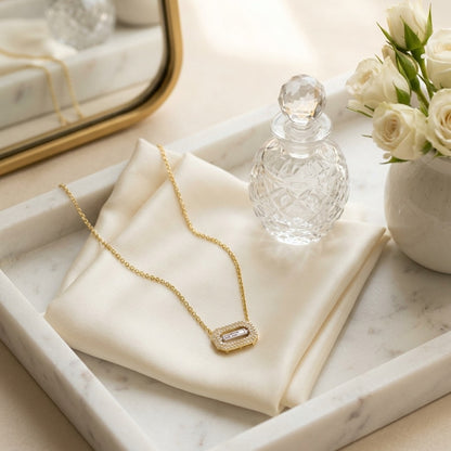 Baguette and Round Diamond East West Paper Clip Necklace in 14k Two Tone Gold 1/3ctw — marble silk