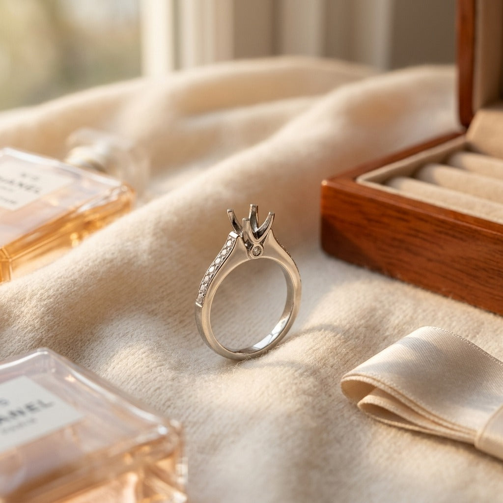 Diamond Engagement Ring in 14k White Gold (3/4 Ct.tw.) — textile flat lay