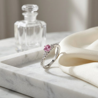 Diamond And Pink Sapphire Engagement Ring In 14k White Gold — atelier still life