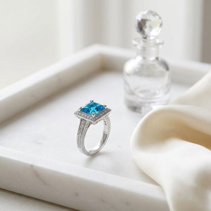Swiss Blue Topaz And Diamond Ring In 14k White Gold — atelier still life