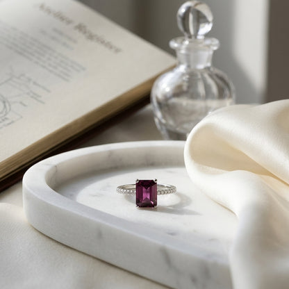 Ruby Emerald Cut And Diamond Ring 14k White Gold — atelier still life