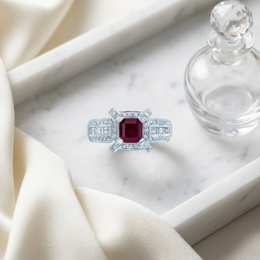 Ruby And Diamond Emerald Cut Ring In 14k White Gold (0.95ctw) — atelier still life