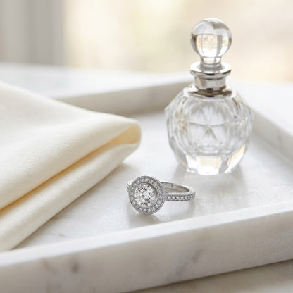 Diamond Pave Halo Ring in 14k White Gold (1 3/4 Ct.tw.) - Si — marble silk