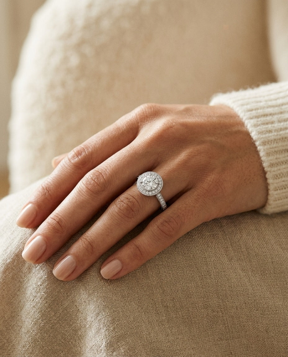 Diamond Pave Halo Ring in 14k White Gold (1 3/4 Ct.tw.) - Si — portrait close