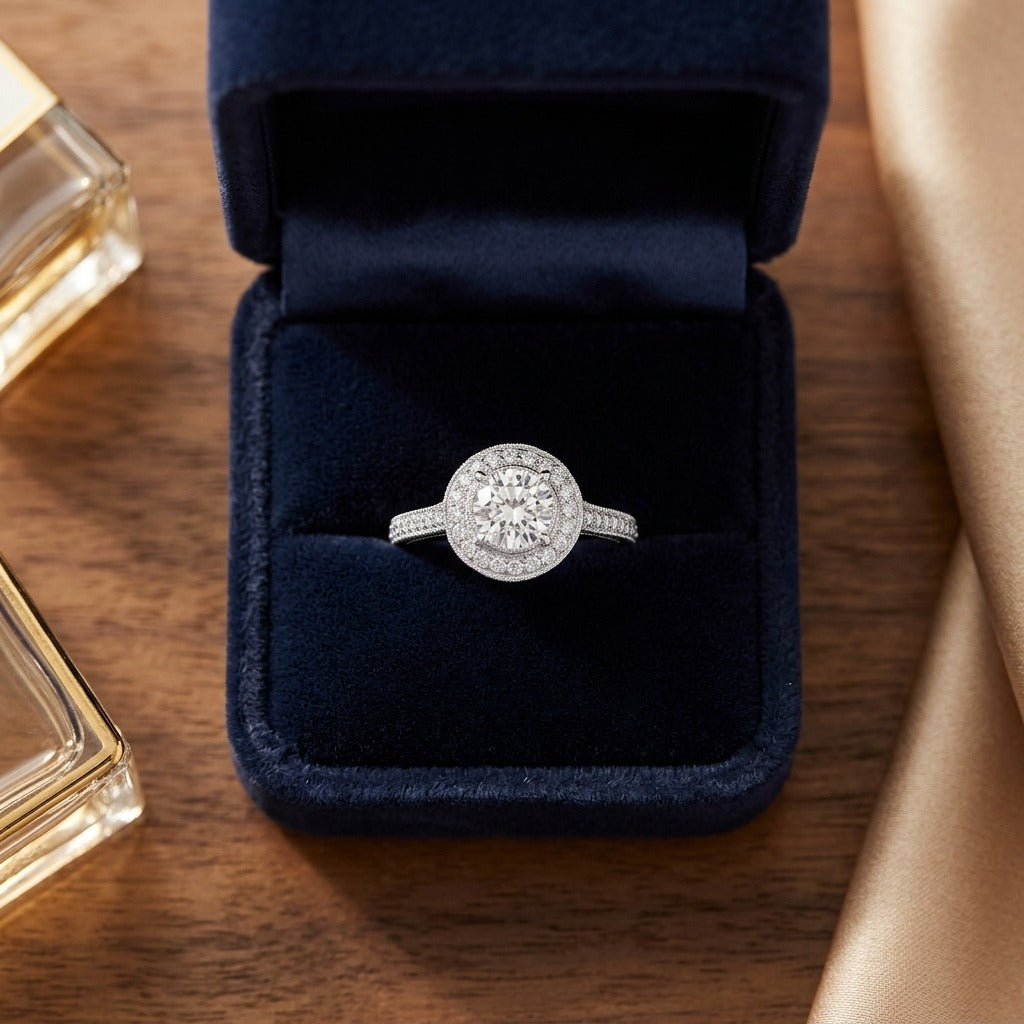 Diamond Pave Halo Ring in 14k White Gold (1 3/4 Ct.tw.) - Si — velvet box