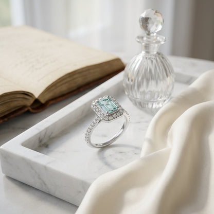 Aquamarine And Diamond Ring In 14k White Gold ( 7 X 5 ) — atelier still life