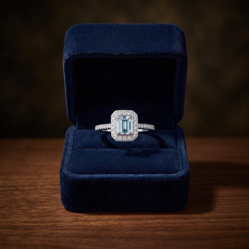Aquamarine And Diamond Ring In 14k White Gold ( 7 X 5 ) — gift presentation