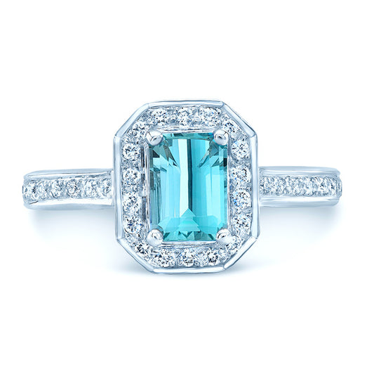 Blue Topaz And Diamond Ring In 14k White Gold