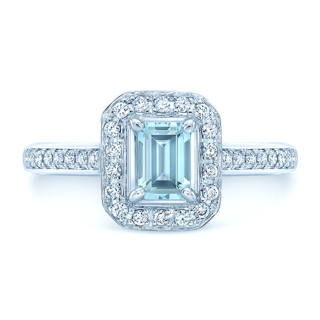 Aquamarine And Diamond Ring In 14k White Gold ( 6x4 )
