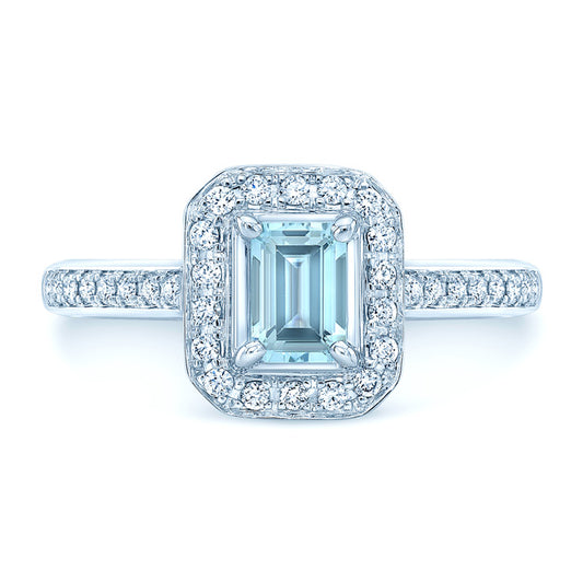 Aquamarine And Diamond Ring In 14k White Gold ( 6x4 )