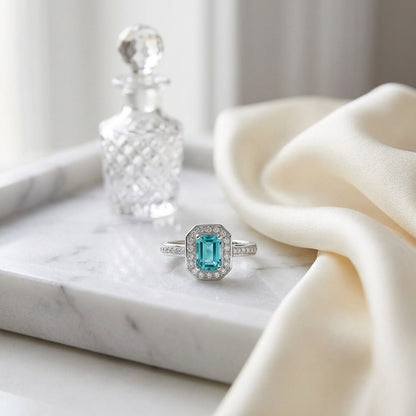 Blue Topaz And Diamond Ring In 14k White Gold — atelier still life