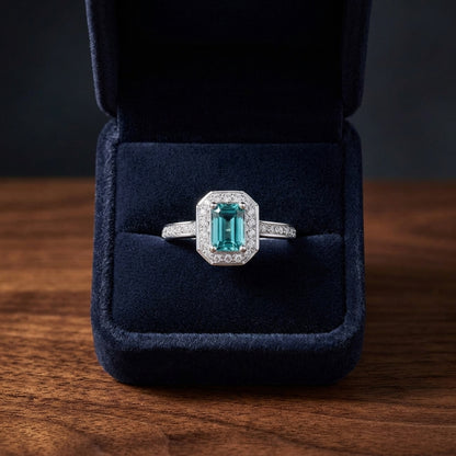 Blue Topaz And Diamond Ring In 14k White Gold — gift presentation
