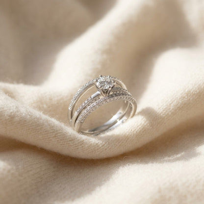 Diamond Engagement Ring With Triple Split Shank And 6-prong Head In 14k White Gold (0.50ct Rb Center) Size 6 — textile flat lay