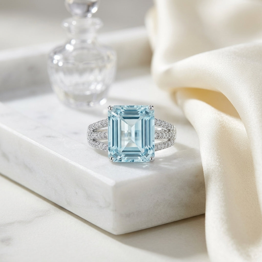 Green Quartz And Diamond Open Shank Ring In 14k White Gold — atelier still life