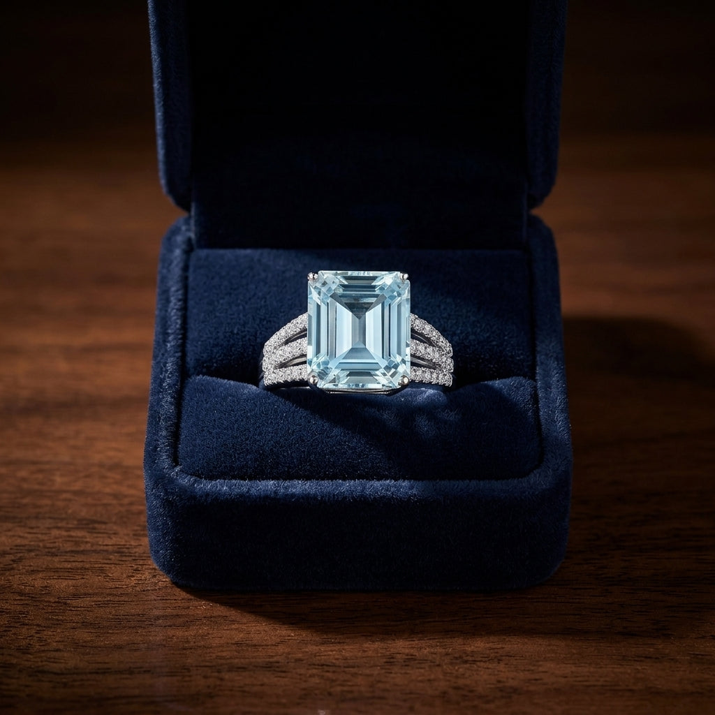 Green Quartz And Diamond Open Shank Ring In 14k White Gold — gift presentation