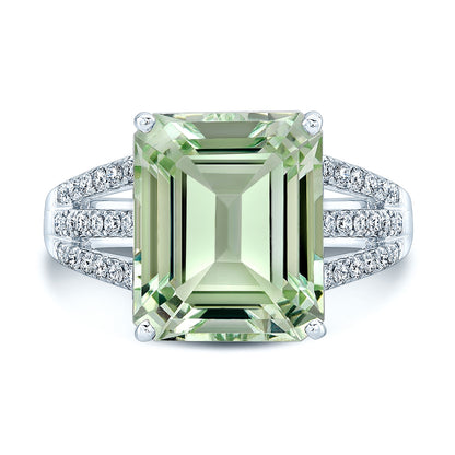Green Quartz And Diamond Open Shank Ring In 14k White Gold