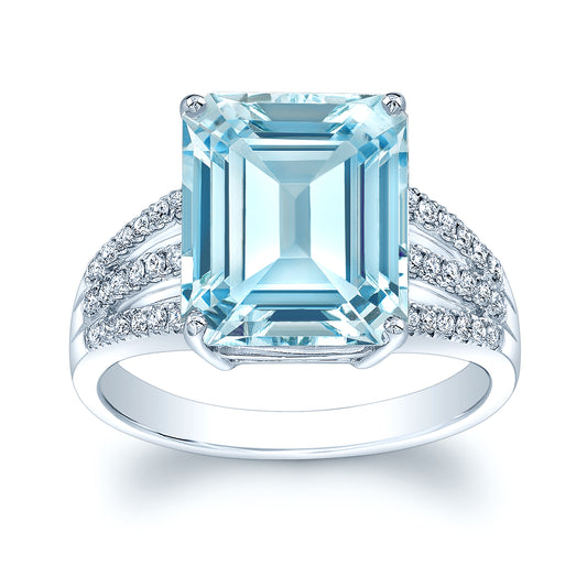 Green Quartz And Diamond Open Shank Ring In 14k White Gold